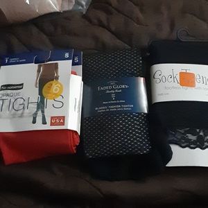 Footless tights w/lace, black tights, red tights